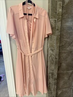 Nanette Lepore Blush Pink Pleated Midi Shirt Dress with Belt